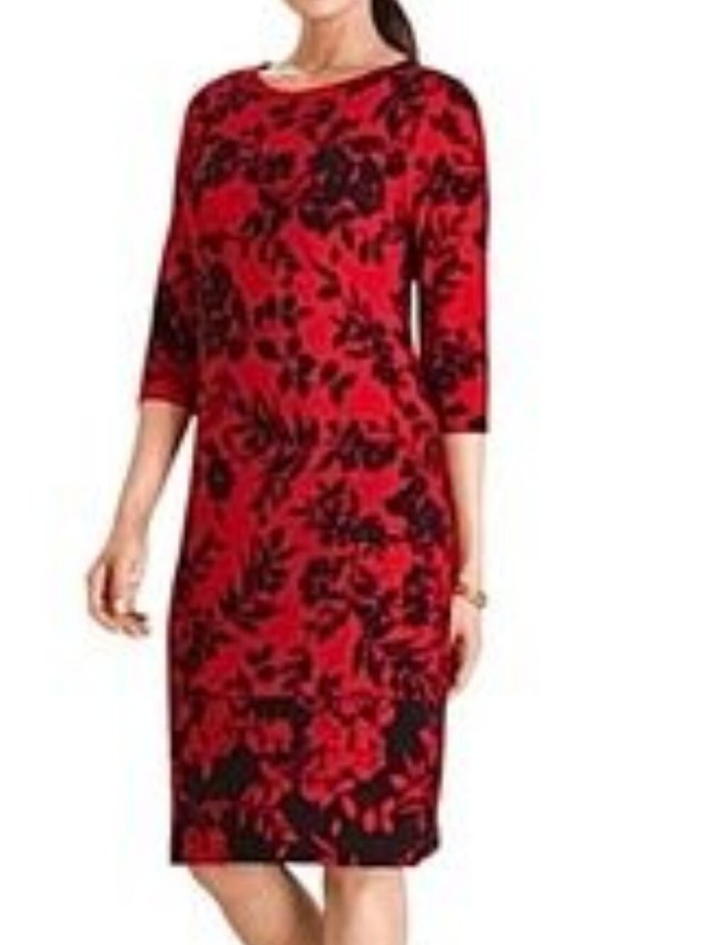 Chico's Red/Black Floral-Print Dress size 2 US L 12
